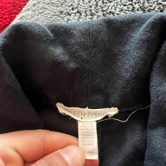 Eileen Fisher Black Notch Linen Longline Open Front Blazer - Picture 3 of 4